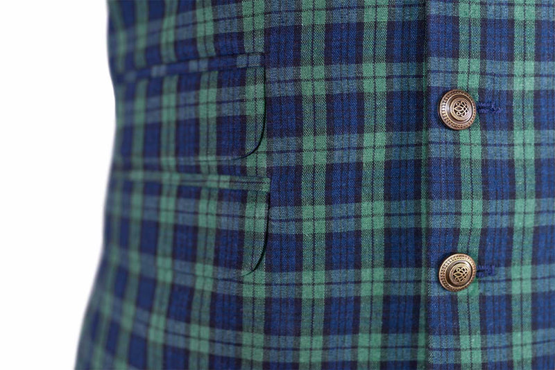 Men's Vest Green Blue Scottish Tartan Plaid Casual Formal Wedding Waistcoat Large