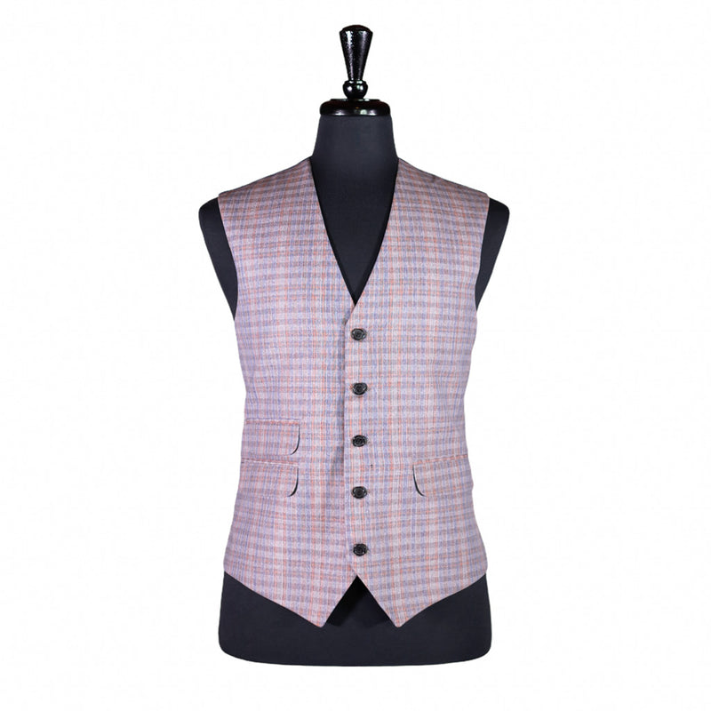 Men's Vest Multicolored Check Wool Waistcoat Large