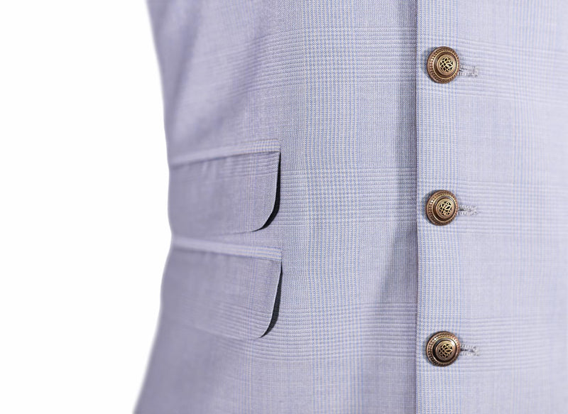 Men's Vest Gray Blue Glen Plaid Wool Dress Formal Wedding Suit Waistcoat Large