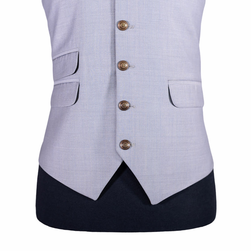 Men's Vest Gray Blue Glen Plaid Wool Dress Formal Wedding Suit Waistcoat Large