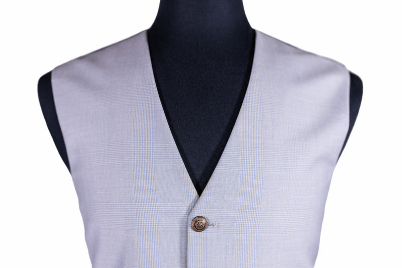 Men's Vest Gray Blue Glen Plaid Wool Dress Formal Wedding Suit Waistcoat Large