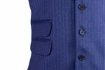 Men's Vest Blue Pink Striped Wool Dress Formal Wedding Suit Waistcoat Large