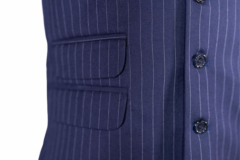 Men's Vest Navy Blue Pink Pinstripe Wool Dress Formal Wedding Suit Waistcoat Large