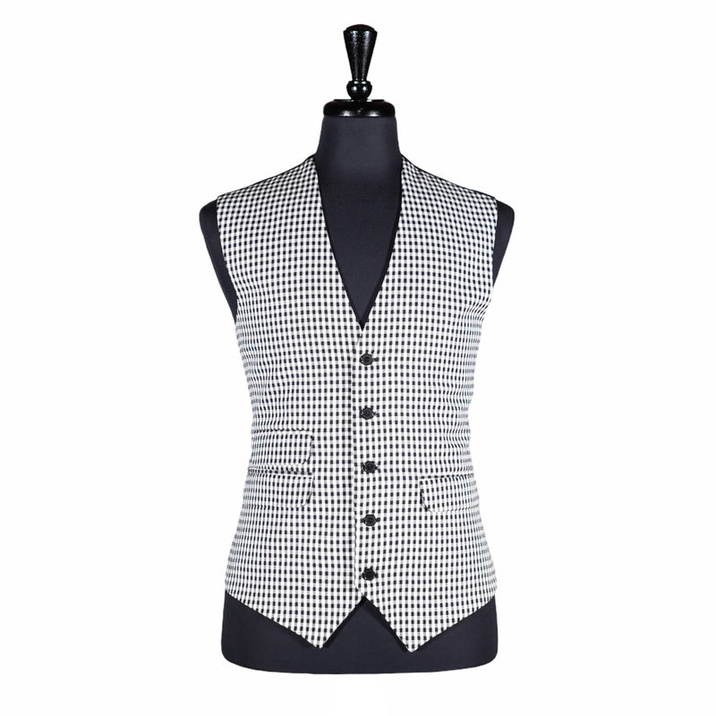 Men's Vest Black White Check Plaid Wool Formal Tuxedo Suit Wedding Waistcoat Large