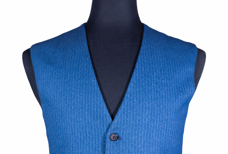 Men's Blue Striped Wool Dress Vest Large